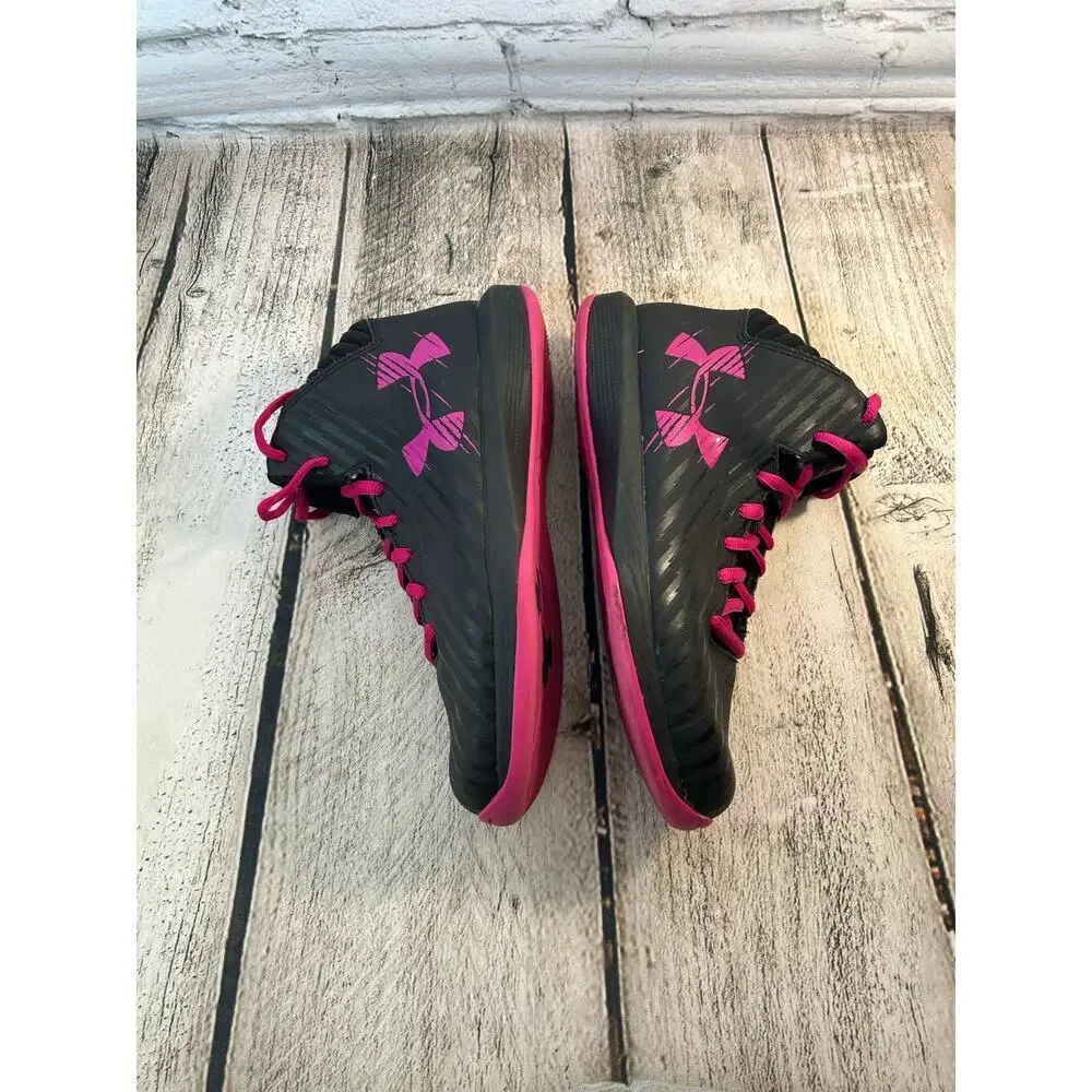 UNDER ARMOUR Unisex Youth Jet Black Basketball Mid-High Sneakers / Size: 4Y
